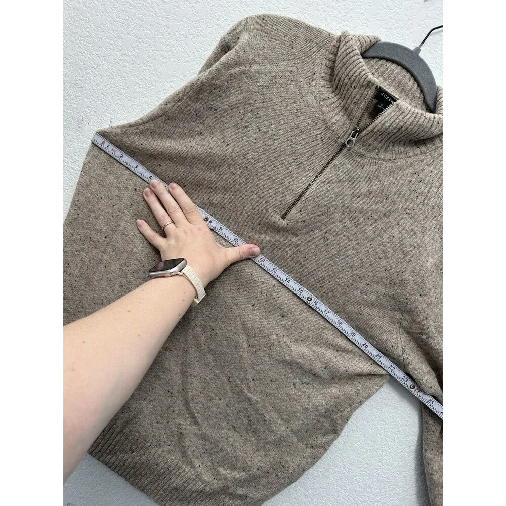 JCrew Mens L Merino Wool Blend Donegal Fleck Half Zip Sweater Beige Brown J7612